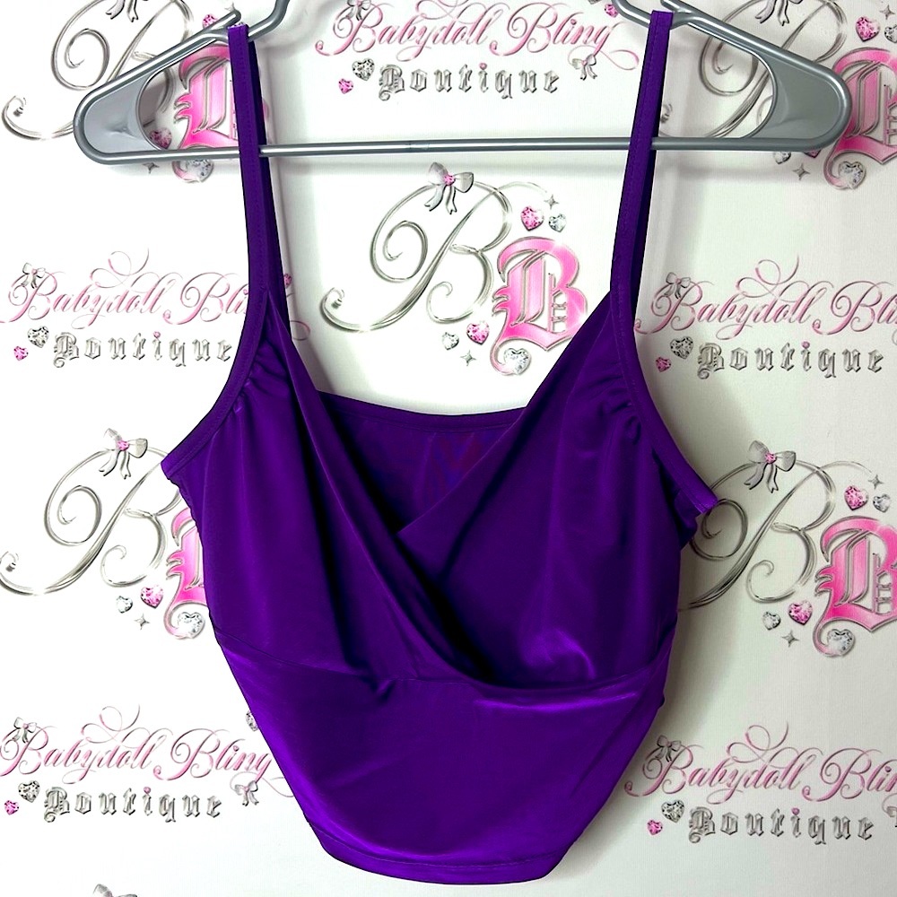Athena bikini top tank camisole shiny royal purple swim top stretchy shimmer